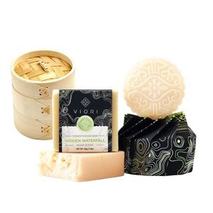 Hair Shampoo & Conditioner Bar with Bamboo Holder 4 Item Set by Viori